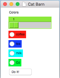 screenshot of several types of widgets on one GUI panel